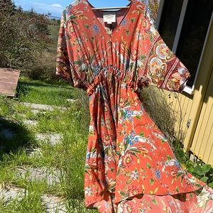 Silk, orange floral, BoHo anthropology, dress. Never worn.